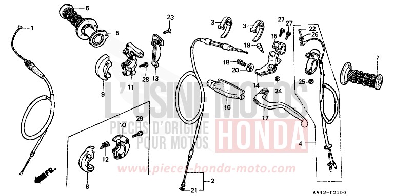 HEBELGRIFF/SCHALTER/ KABEL von CR250R FIGHTING RED (R134) von 1988