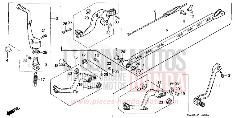 SCHALTPEDAL/BREMSPEDAL/KICKSTARTER-ARM von CR250R FIGHTING RED (R134) von 1988