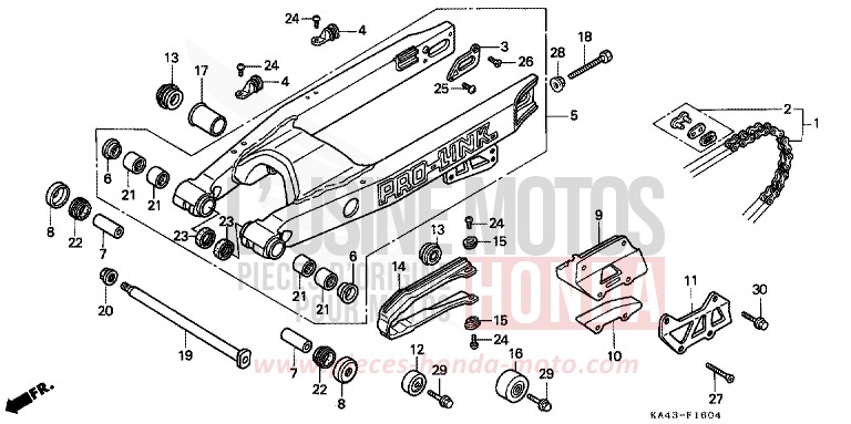 GABEL, HINTEN/ANTRIEBSKETTE (5) von CR250R FIGHTING RED (R134) von 1988