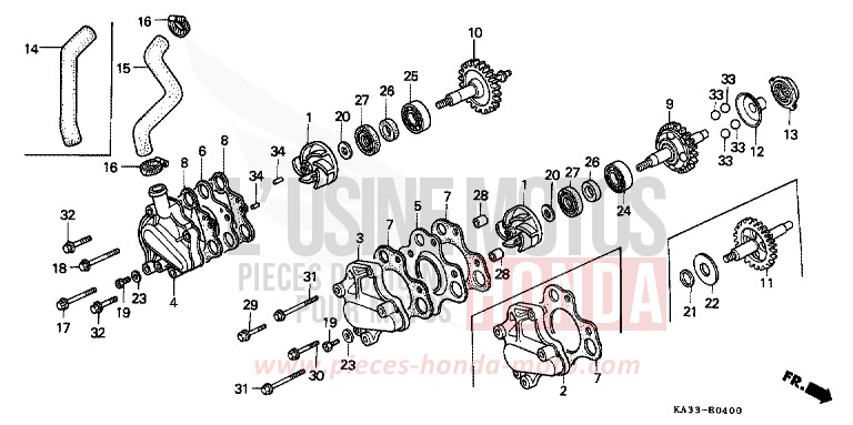 WASSERPUMPE von CR125R FIGHTING RED (R134) von 1988