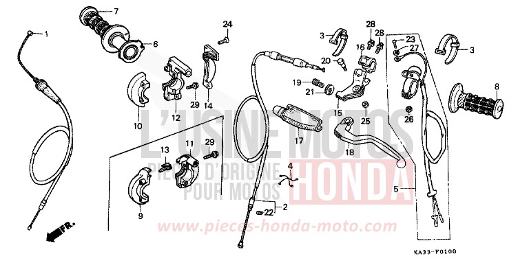 HEBELGRIFF/SCHALTER/KABEL von CR125R FIGHTING RED (R134) von 1988
