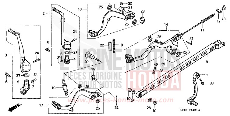 SCHALTPEDAL/BREMSPEDAL/KICKSTARTER-ARM (2) von CR125R FIGHTING RED (R134) von 1988