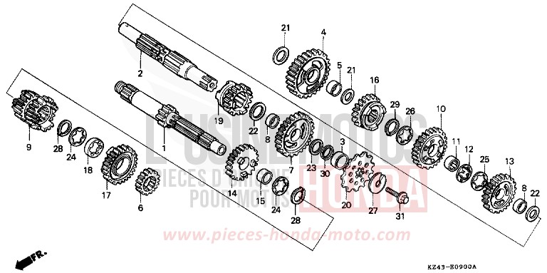 GETRIEBE von CR125R NEUCLEAR RED (R177) von 1990