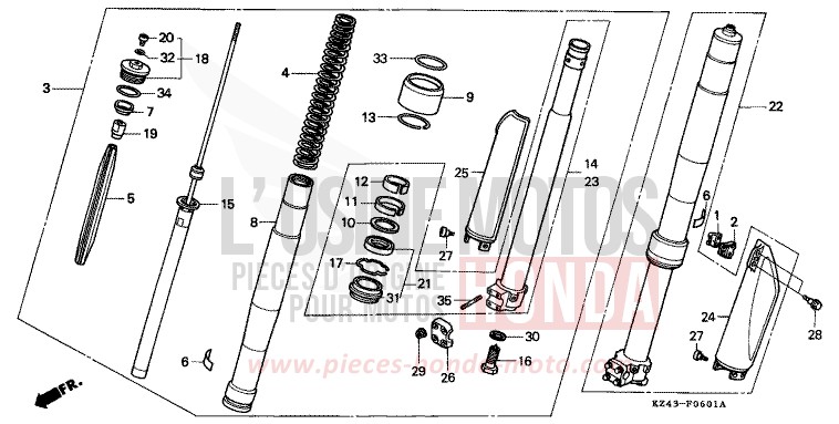 GABEL, VORNE (CR125RM) von CR125R NEUCLEAR RED (R177) von 1991