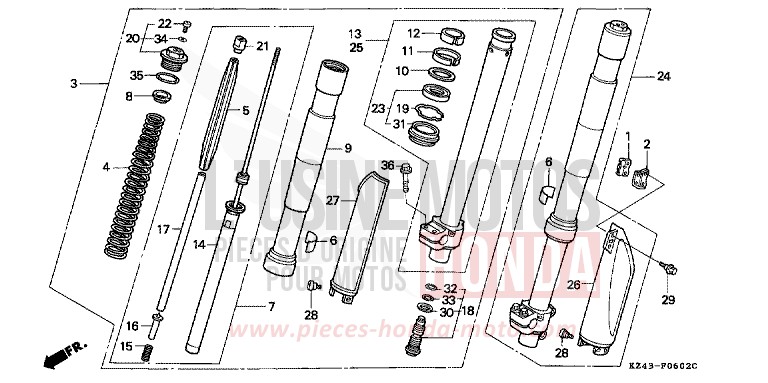 GABEL, VORNE (CR125RN/RP) von CR125R NEUCLEAR RED (R177) von 1992