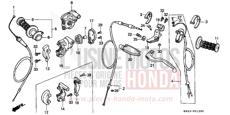 HEBELGRIFF/SCHALTER/KABEL von CR125R NEUCLEAR RED (R177) von 1993