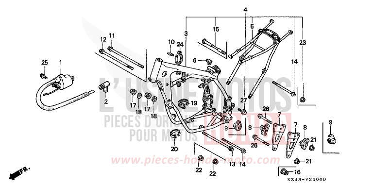 RAHMENKOERPER/ZUENDSPULE von CR125R NEUCLEAR RED (R177) von 1993