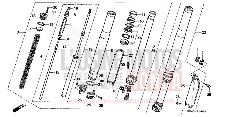 GABEL, VORNE (CR125RR) von CR125R NEUCLEAR RED (R177) von 1994