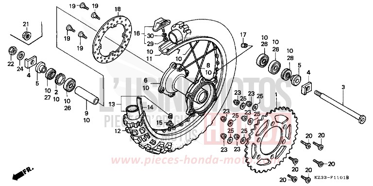 HINTERRAD von CR250R NEUCLEAR RED (R177) von 1996