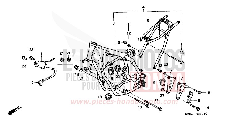 RAHMENKOERPER/ ZUENDSPULE von CR250R NEUCLEAR RED (R177) von 1996