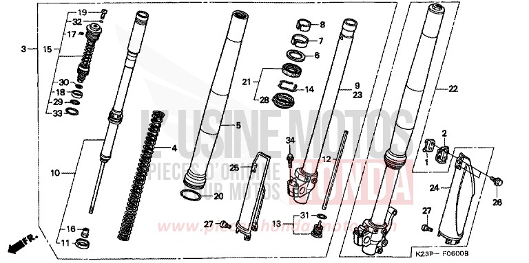 GABEL, VORNE (1) von CR250R NEUCLEAR RED (R177) von 1997