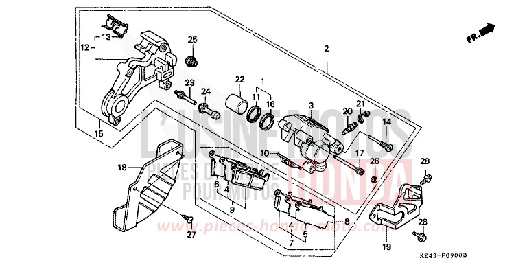 HINTERRAD-BREMSSATTEL von CR125R NEUCLEAR RED (R177) von 1995