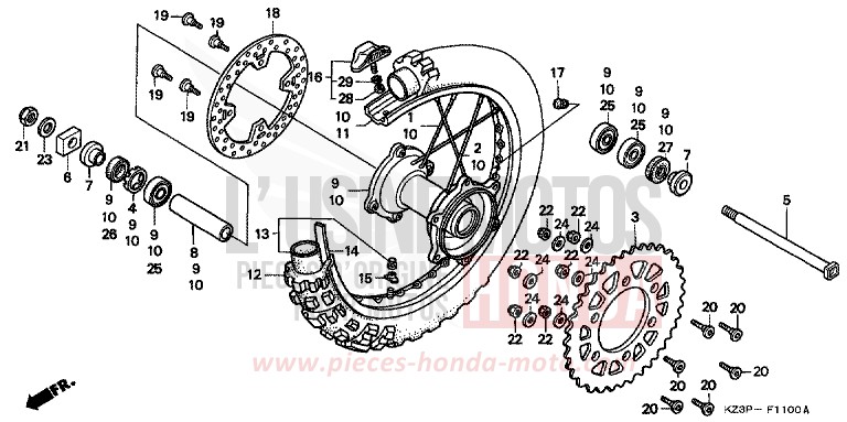 HINTERRAD von CR250R NEUCLEAR RED (R177) von 1997