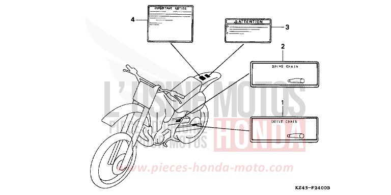 WARNETIKETT von CR125R NEUCLEAR RED (R177) von 1995