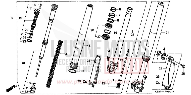 GABEL, VORNE (2) von CR250R NEUCLEAR RED (R177) von 1998
