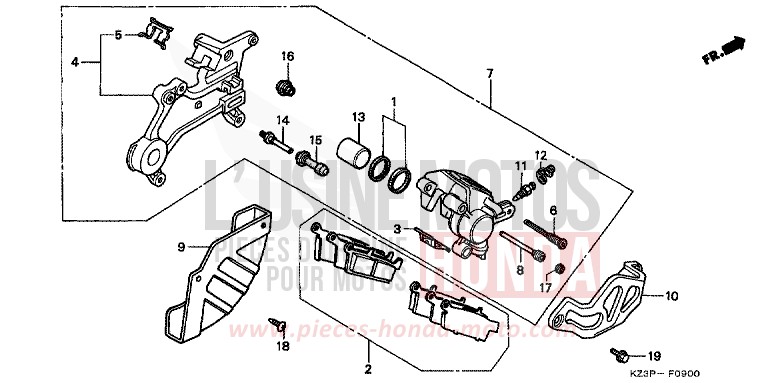 HINTERRAD-BREMSSATTEL von CR250R NEUCLEAR RED (R177) von 1998