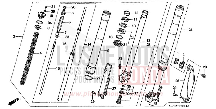 GABEL, VORNE (CR125RS/RT/RV) von CR125R NEUCLEAR RED (R177) von 1996