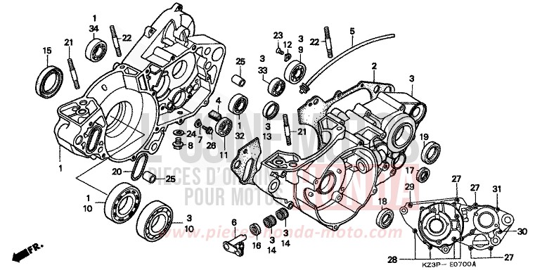 KURBELGEHAEUSE von CR250R NEUCLEAR RED (R177) von 1999