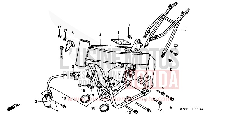 RAHMENKOERPER (2) von CR250R NEUCLEAR RED (R177) von 1999