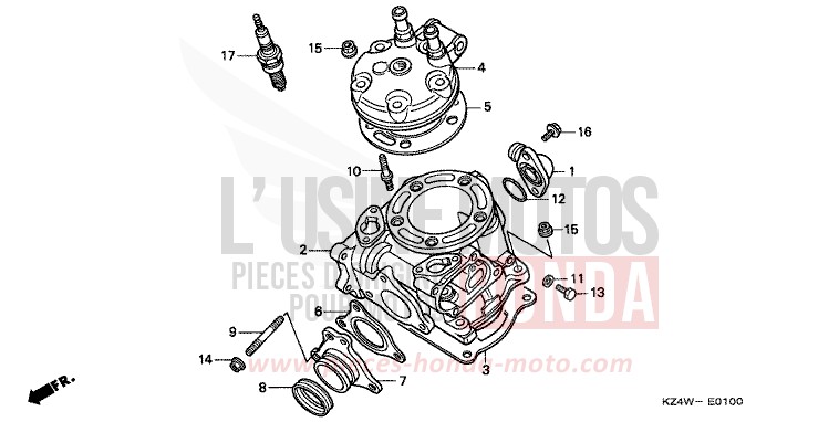 ZYLINDER/ZYLINDERKOPF von CR125R NEUCLEAR RED (R177) von 1998