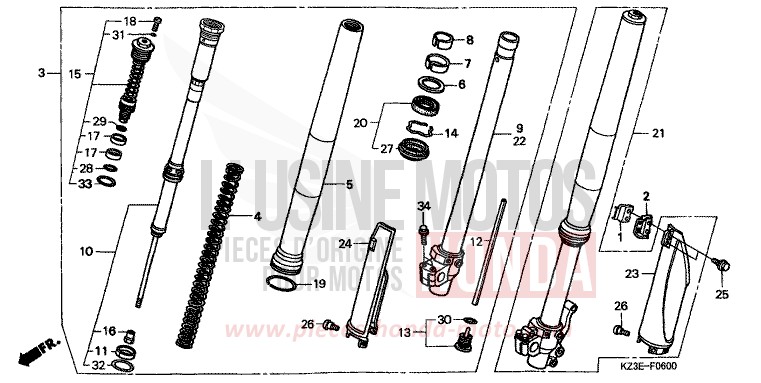 GABEL, VORNE von CR250R EXPLOSION RED (R254) von 2000