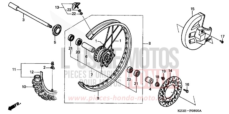 VORDERRAD von CR250R EXPLOSION RED (R254) von 2000