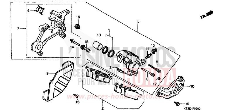 HINTERRAD-BREMSSATTEL von CR250R EXPLOSION RED (R254) von 2000