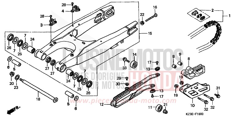 SCHWINGE von CR250R EXPLOSION RED (R254) von 2000