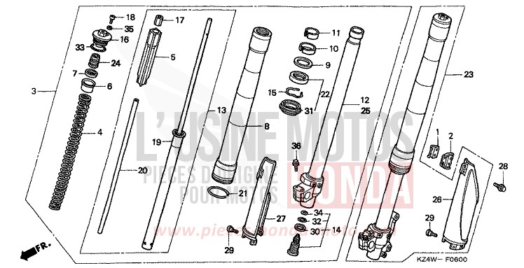 GABEL, VORNE von CR125R NEUCLEAR RED (R177) von 1998