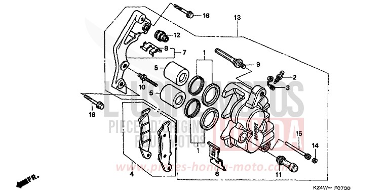 VORDERRAD-BREMSSATTEL von CR125R NEUCLEAR RED (R177) von 1999