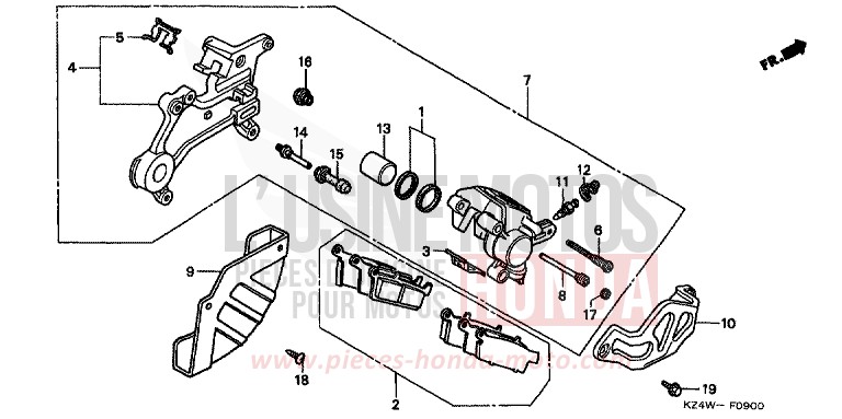 HINTERRAD-BREMSSATTEL von CR125R NEUCLEAR RED (R177) von 1999