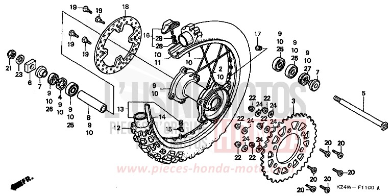 HINTERRAD von CR125R NEUCLEAR RED (R177) von 1999