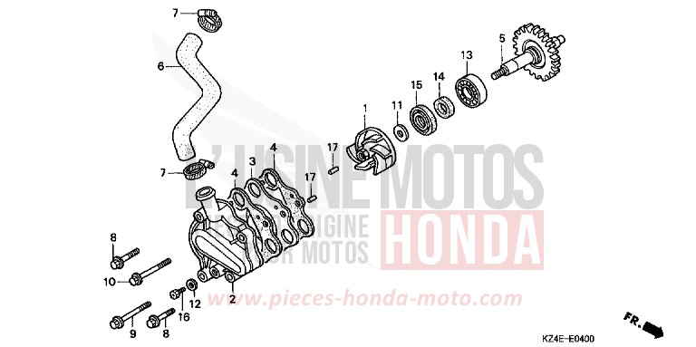 WASSERPUMPE von CR125R EXPLOSION RED (R254) von 2000