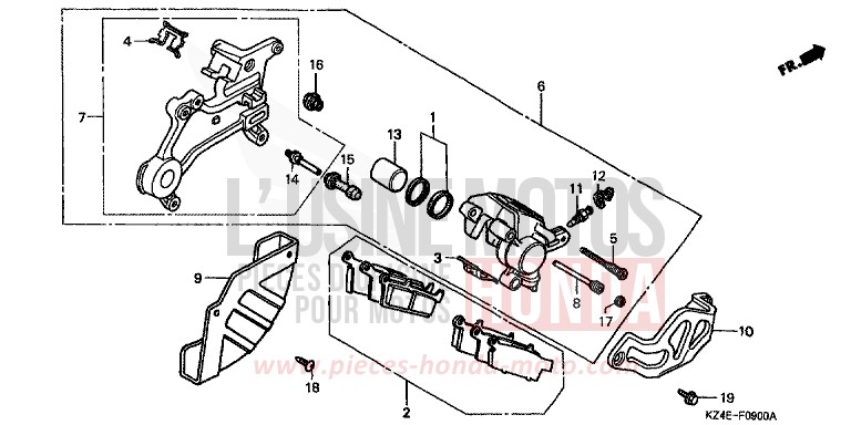 HINTERRAD-BREMSSATTEL von CR125R EXPLOSION RED (R254) von 2000