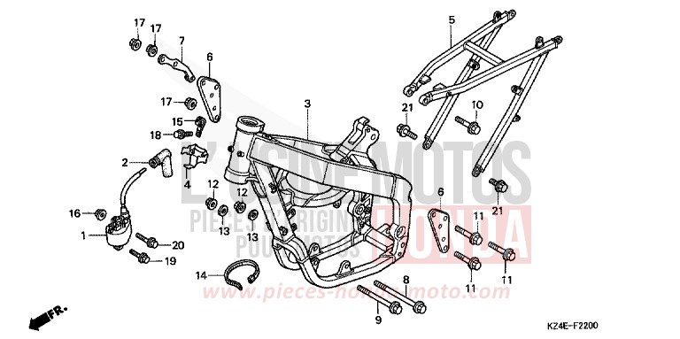RAHMENKOERPER/ ZUENDSPULE von CR125R EXPLOSION RED (R254) von 2000