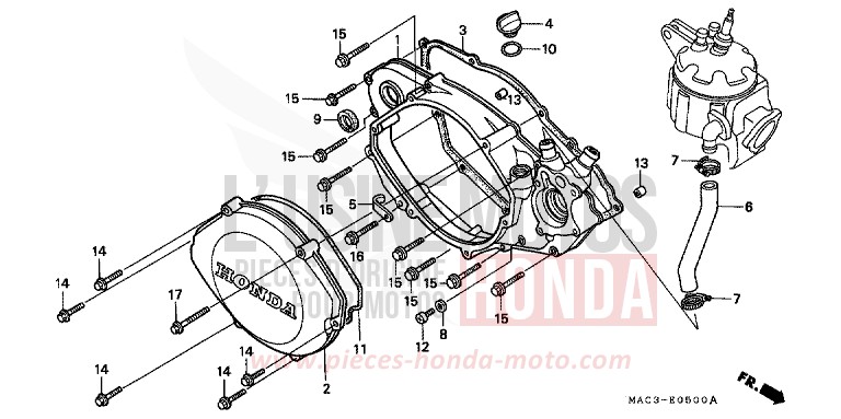 KURBELGEHAEUSEABDECKUNG von CR500R EXPLOSION RED (R254) von 2001