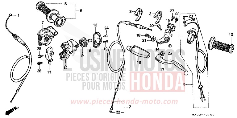 HEBELGRIFF/SCHALTER/KABEL von CR500R EXPLOSION RED (R254) von 2001