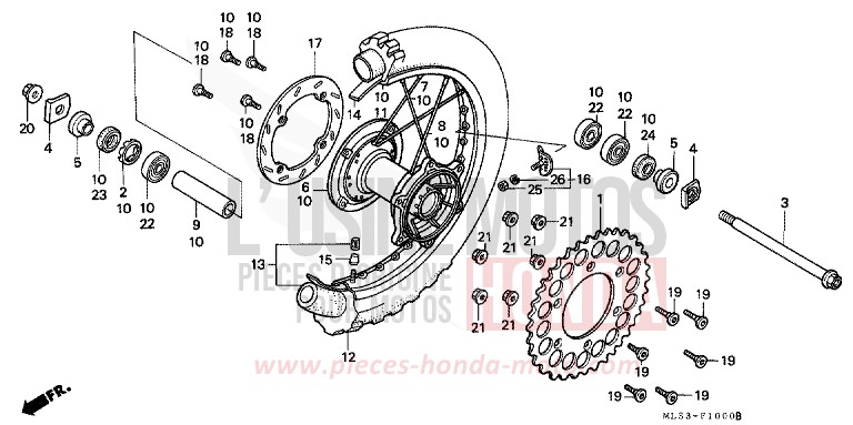 HINTERRAD (CR500RL/RM) von CR500R FLASH RED (R119) von 1990
