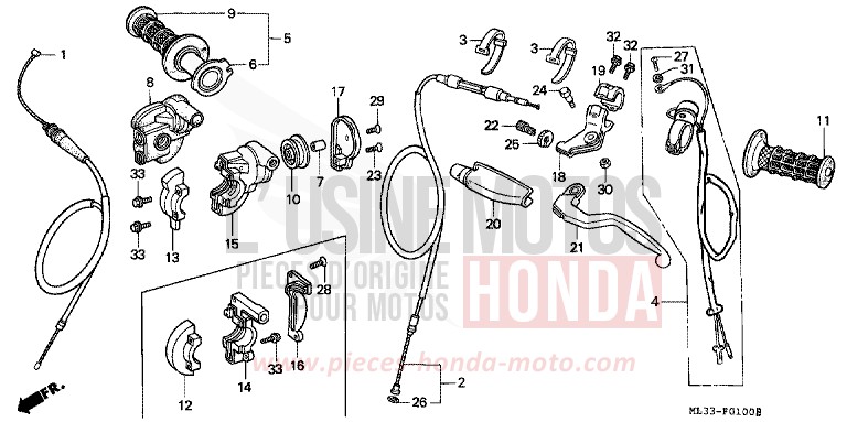 HEBELGRIFF/SCHALTER/KABEL von CR500R NEUCLEAR RED (R177) von 1993
