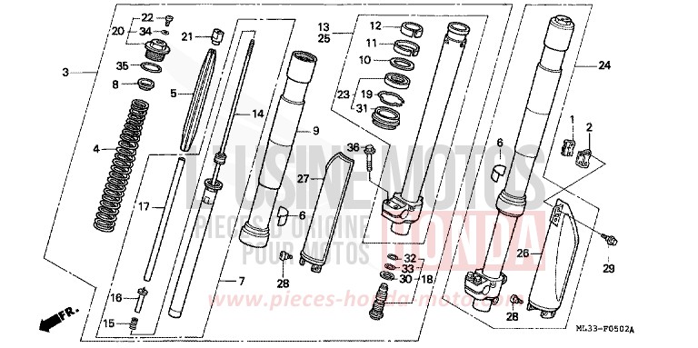 GABEL, VORNE (CR500RN/RP/RR) von CR500R NEUCLEAR RED (R177) von 1993