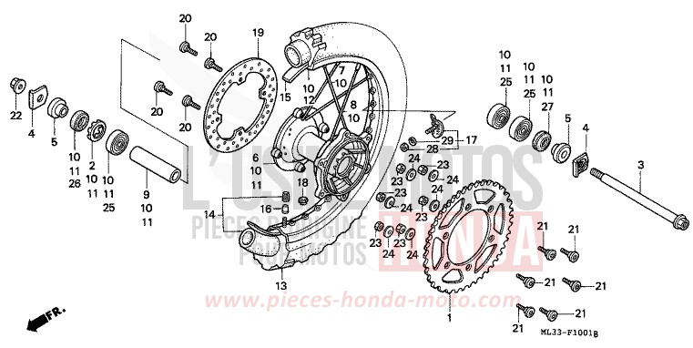 HINTERRAD (CR500RN/RP/RR/RS/RT/RV) von CR500R NEUCLEAR RED (R177) von 1995