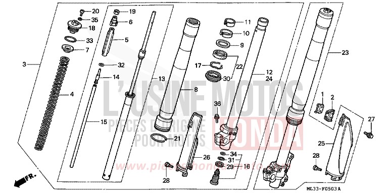 GABEL, VORNE (CR500RS/RT/RV) von CR500R NEUCLEAR RED (R177) von 1997