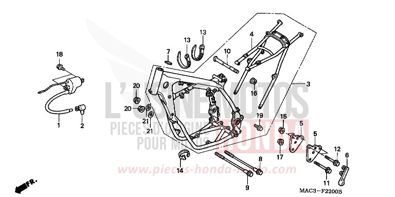 RAHMENKOERPER von CR500R NEUCLEAR RED (R177) von 1998