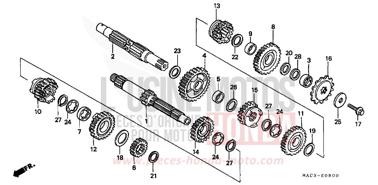 GETRIEBE von CR500R EXPLOSION RED (R254) von 2000