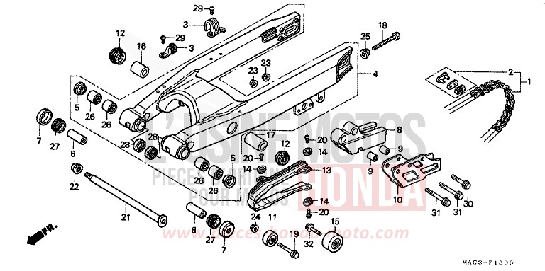 SCHWINGE von CR500R EXPLOSION RED (R254) von 2000