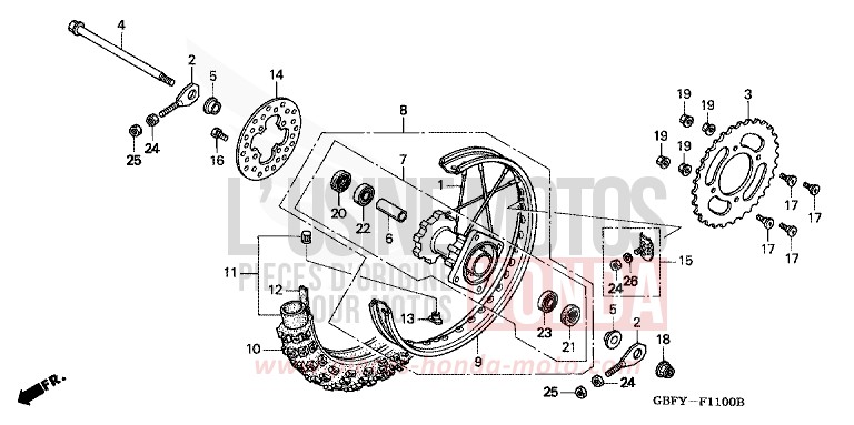 HINTERRAD von CR80R EXPLOSION RED (R254) von 2001