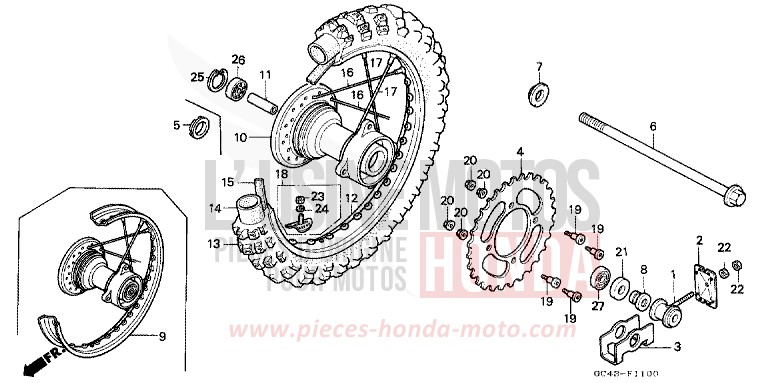 HINTERRAD (RF/RG/RH/RJ/RK) von CR80R FLASH RED (R119) von 1986