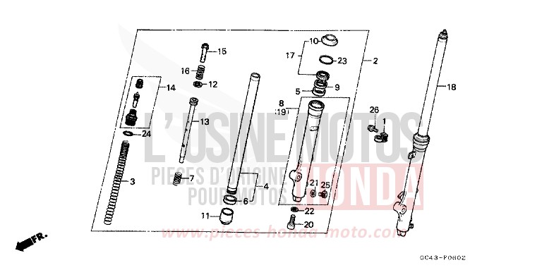 GABEL, VORNE (RG/RH/RJ/RK) von CR80R FIGHTING RED (R134) von 1989
