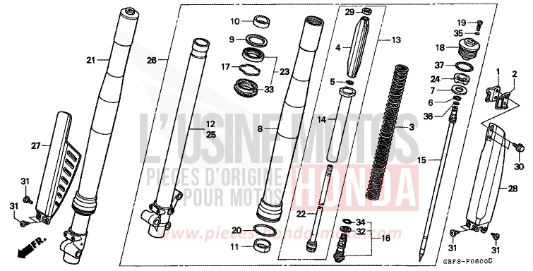 GABEL, VORNE von CR80R NEUCLEAR RED (R177) von 1999