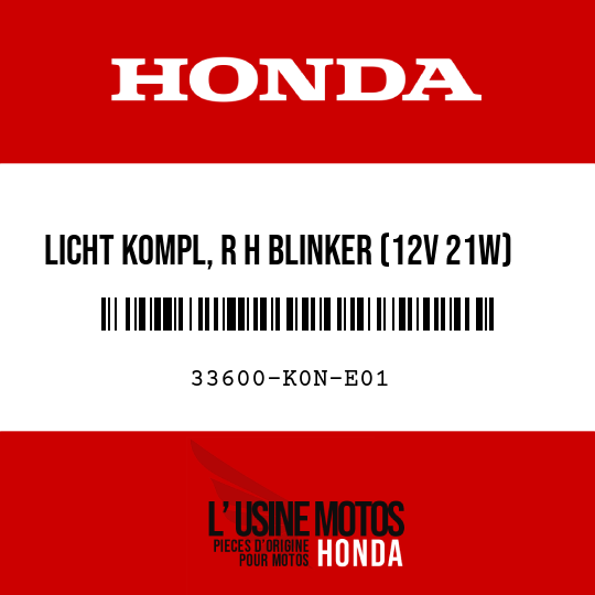 image de 33600-K0N-E01 LICHT KOMPL, R H BLINKER (12V 21W) (FIEM)